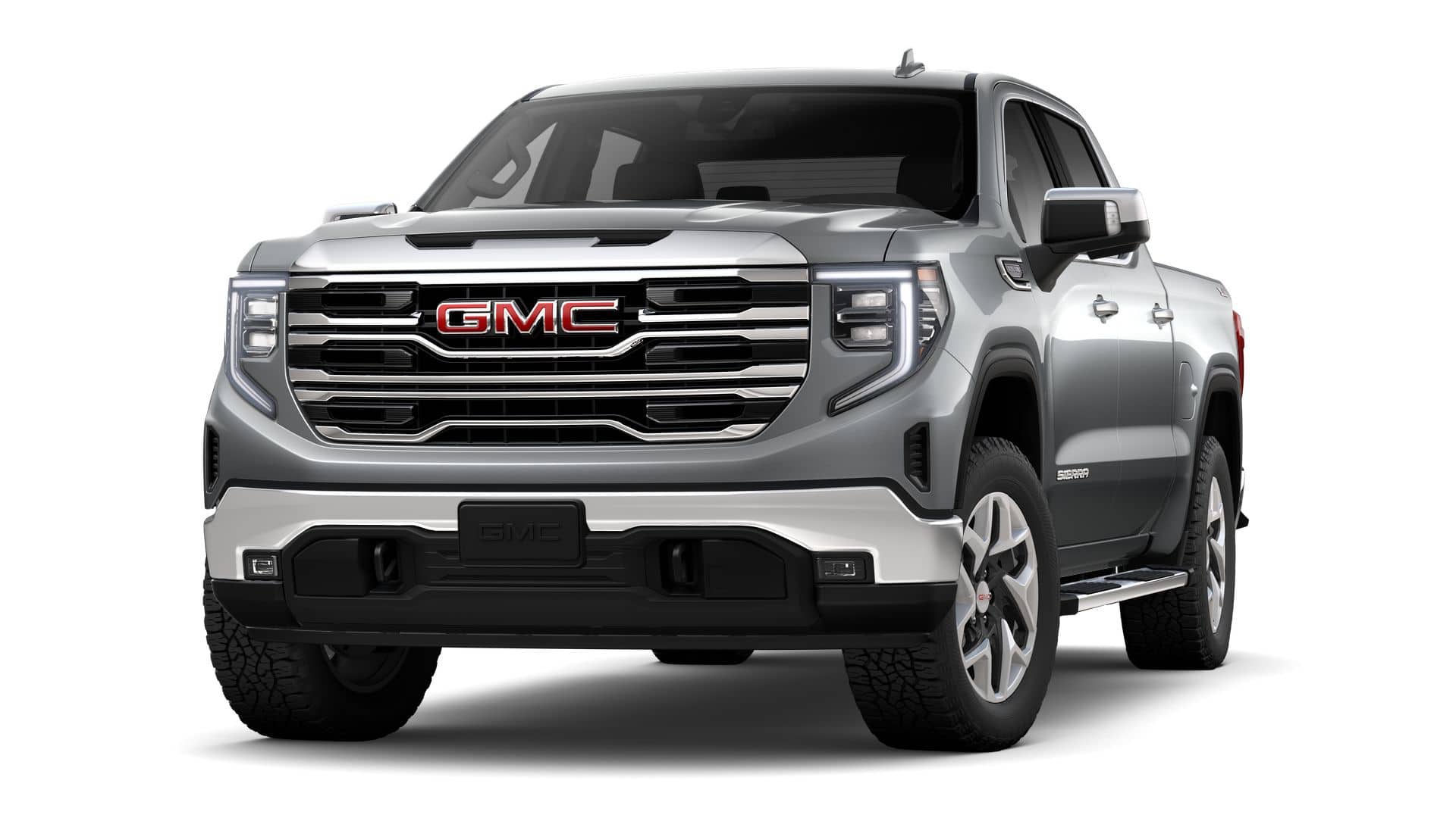 2026 GMC Sierra 1500 SLT in Sterling Metallic — front three-quarter view